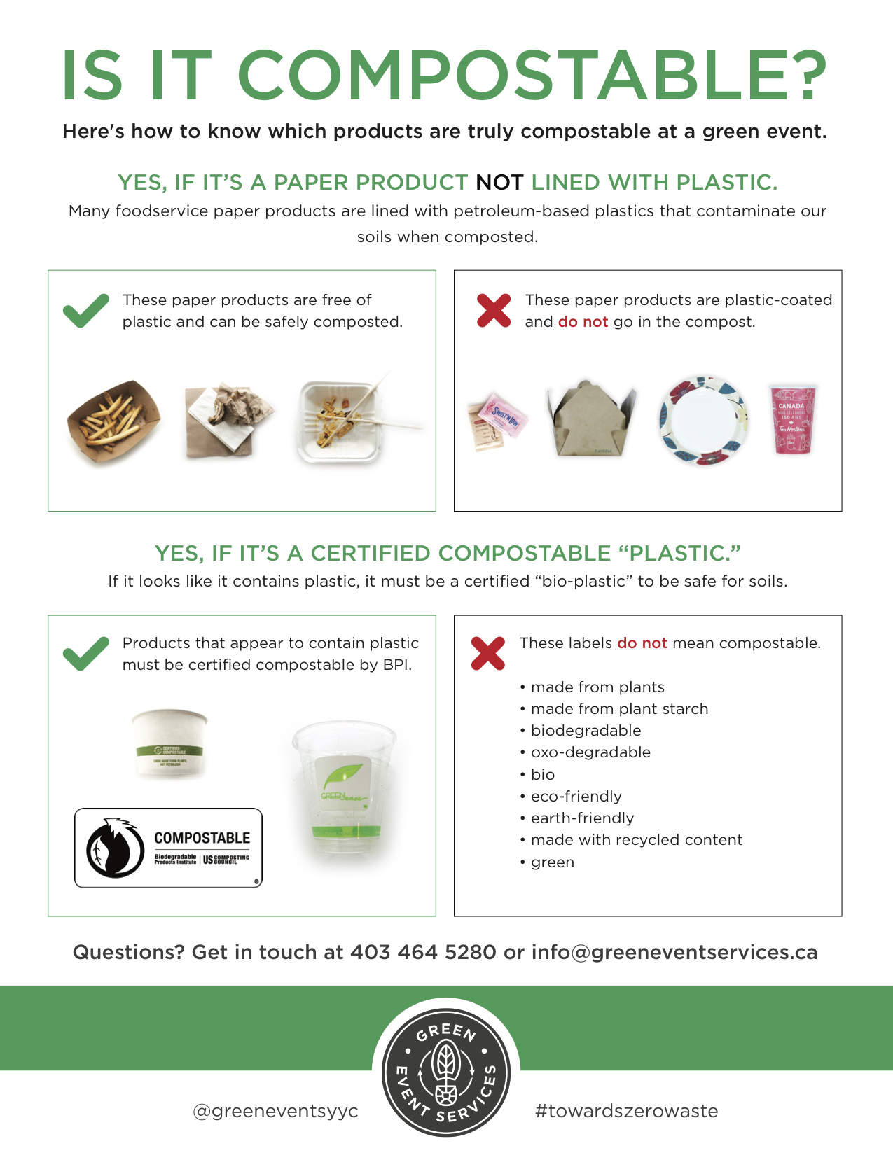 green event services calgary certified compostable food ware flyer